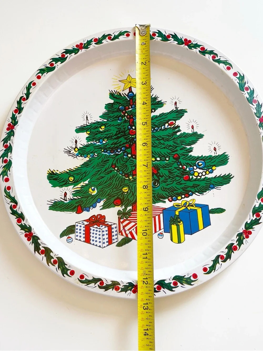 Vintage Christmas Tree 13” Metal Platter